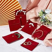 Vista 2 de NBEADS 12 bolsas de terciopelo para joyas con botón a presión, 2.75 x 2.75 pulgadas con fecha de terciopelo rojo, bolsas de almacenamiento de joyas