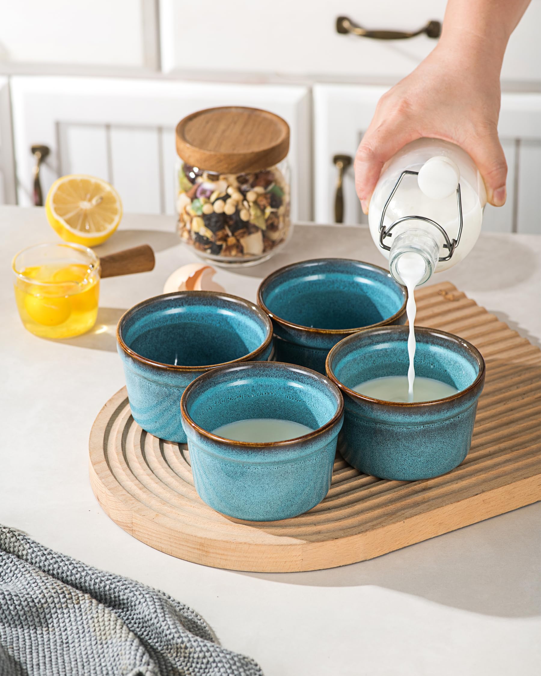 Set Di 6 Pirottini In Ceramica Boho Style - 175 Ml Per Crème Brûlée, Soufflé E Dessert - Foto 7