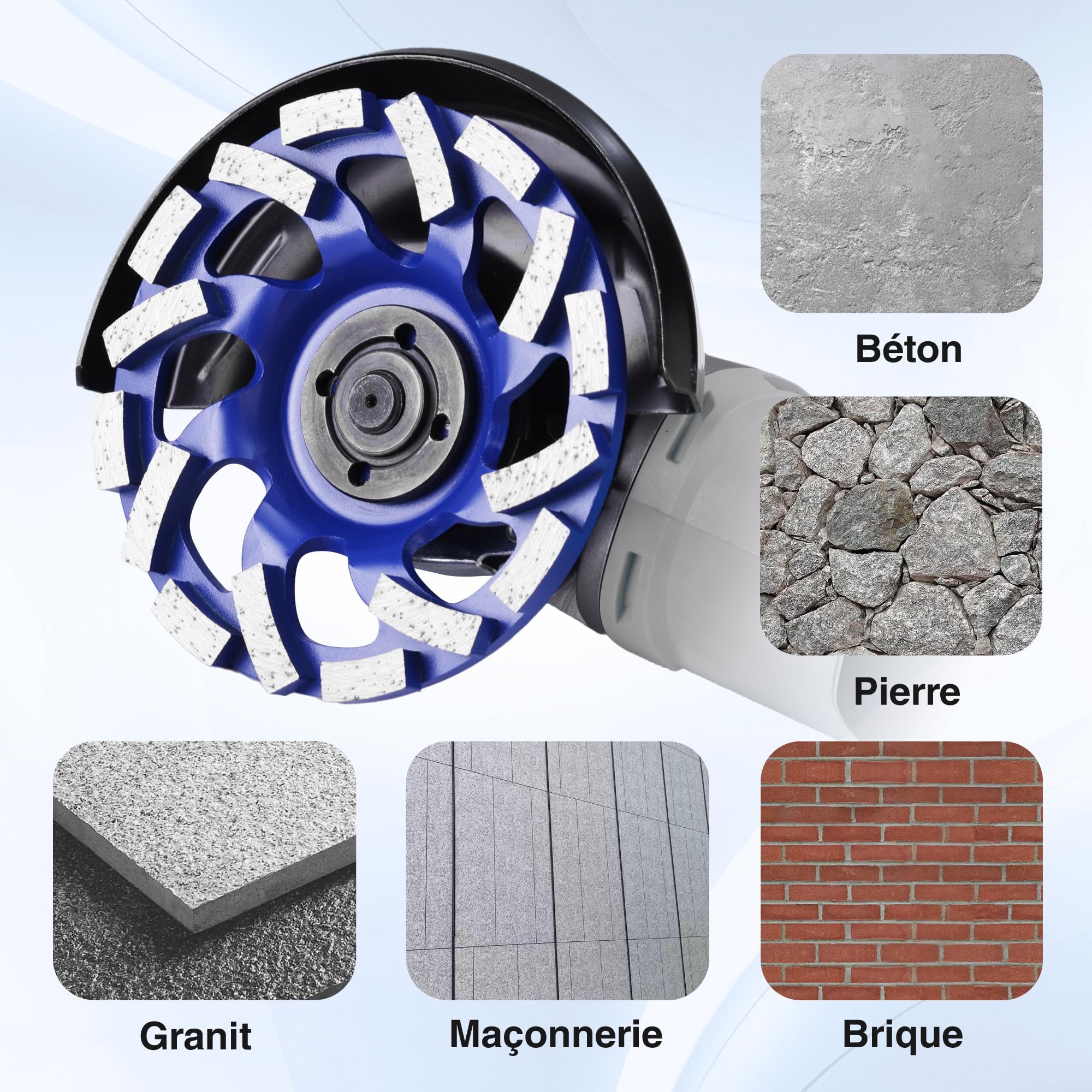 WORKPRO Meule Diamant Béton 125 mm 16 Segments, Disque de Meulage pour Pierre Granit, Épaisseur 6 mm, Faible Vibration, Compatible Meuleuse d’Angle