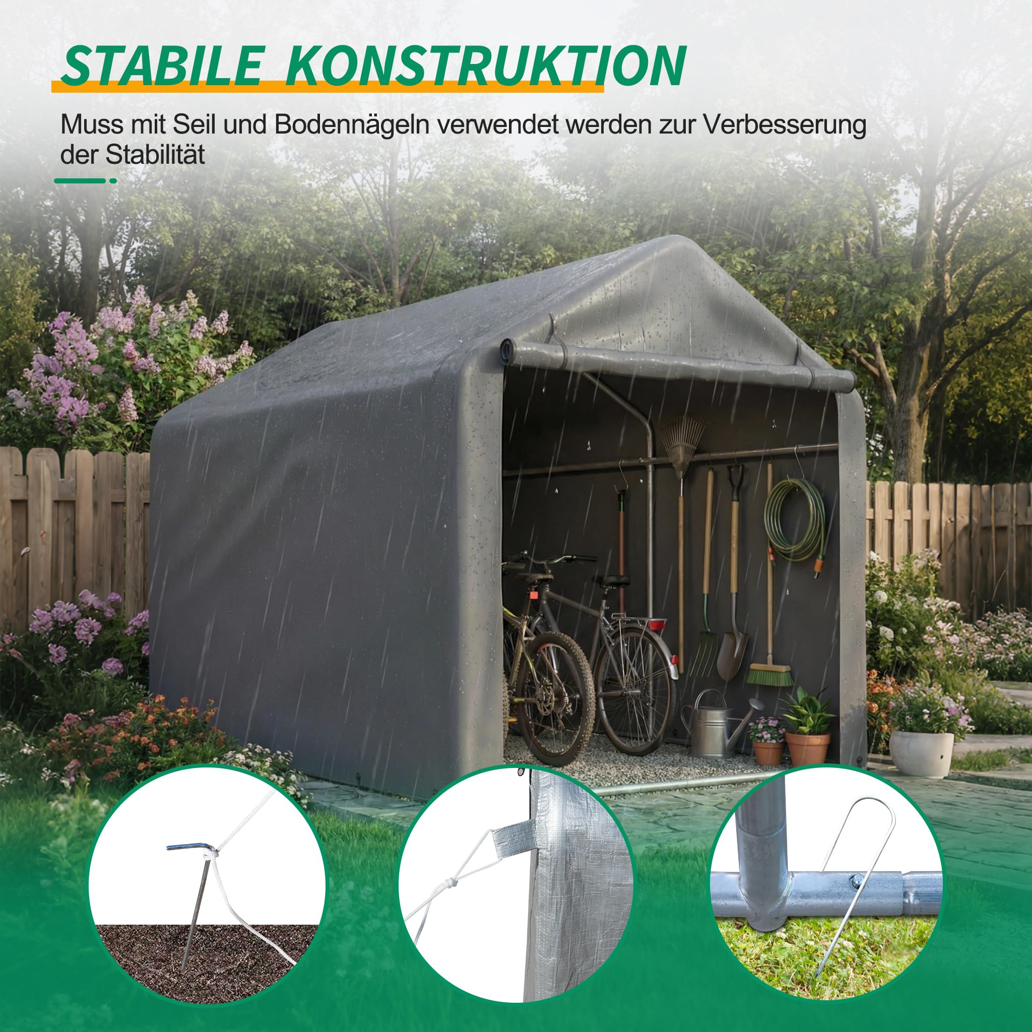Fahrradgarage Wetterfest 160×220×165cm für 2-4 Fahrräder,Schneeschutz Motorradgarage mit UV-Beständig und Wasserdicht,Fahrrad Lagerzelt mit Outdoor-Schuppen für E-Bike,Ideal für Garten, Terrasse，Hof
