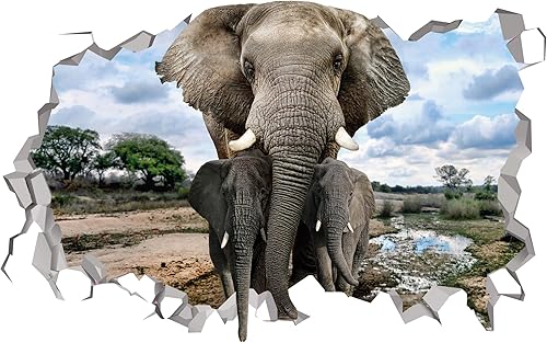 CalcomanĂa de pared de elefante 3D, decoraciĂłn de safari, decoraciĂłn de pared de elefante para sala de estar, vinilo extraĂble, calcomanĂas de CalcomanĂa de pared de elefante 3D, decoraciĂłn de safari, decoraciĂłn de pared de elefante para sala de estar, vinilo extraĂble, calcomanĂas de