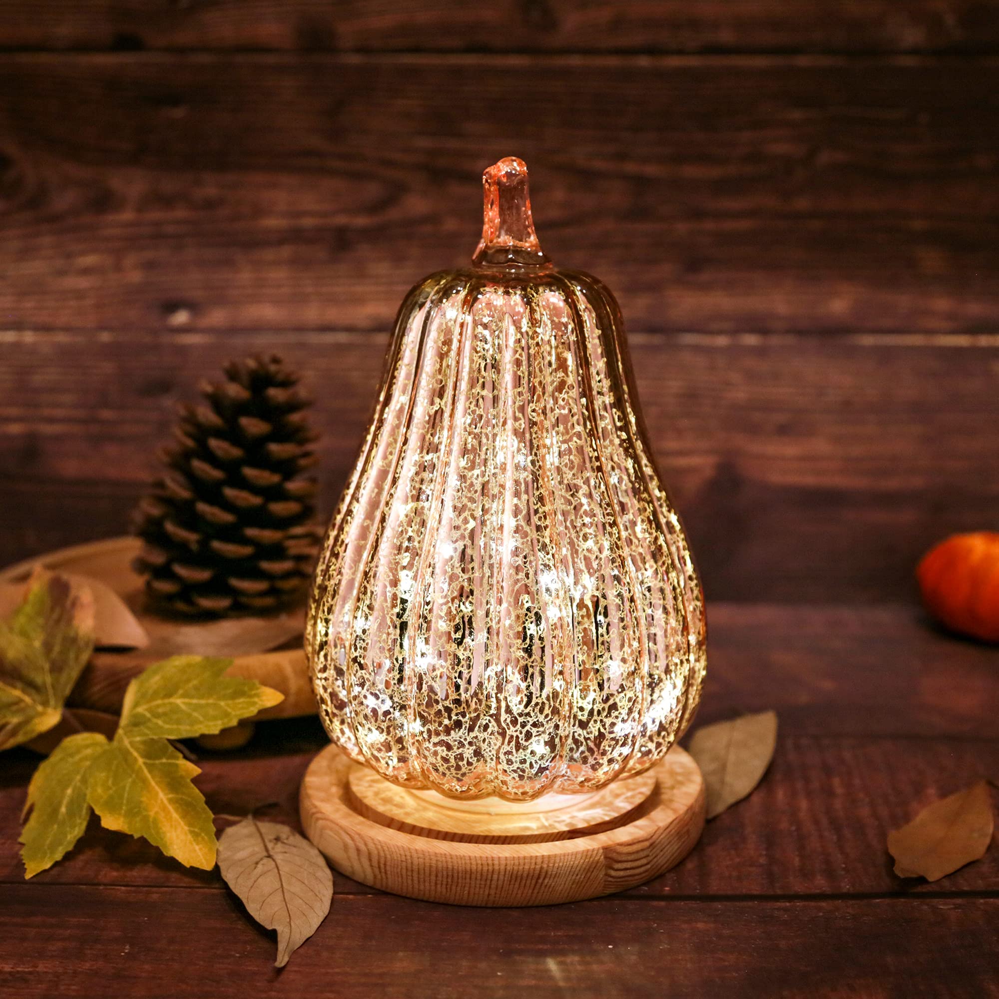 Glaskürbis Licht Mit Timer - Beleuchtete Herbstdeko Für Kamin & Tisch