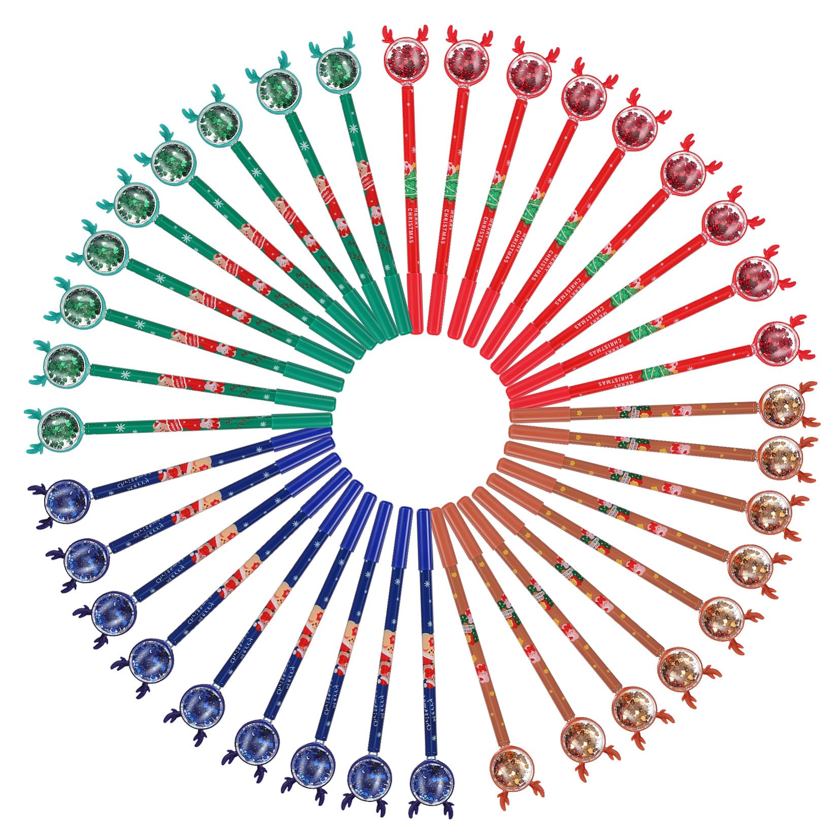 36 Pièces Stylos Gel Couleurs Noël avec Toppers Renne Paillettes Stylos Fins Portables Fournitures Bureau et École