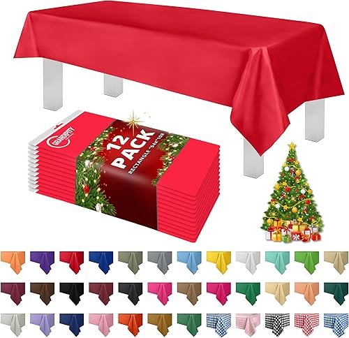 Mantel de plástico de alta calidad - 54 in. x 108 pulgadas. Grandipity - Mantel rectangular (6 y 12 unidades), Rojo