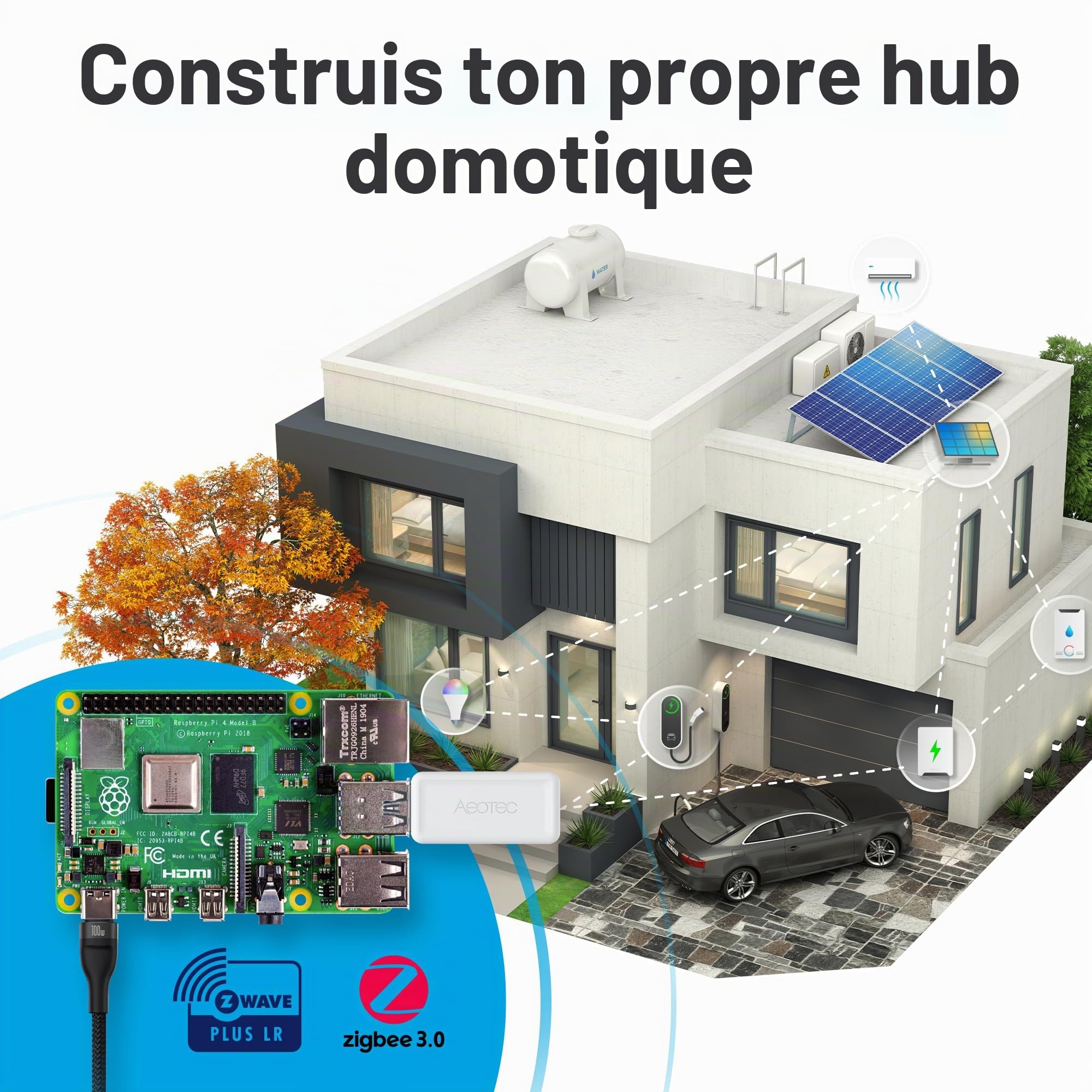 AEOTEC Z-Stick 10 Pro - Zigbee 3.0 & Z-Wave 800 Series Adaptateur USB - Fonctionne avec HomeAssistant - Zigbee2MQTT - Contrôleur Z-Wave - Z-Wave Long Range - Jusqu'à 1 km de portée - sans Nuage