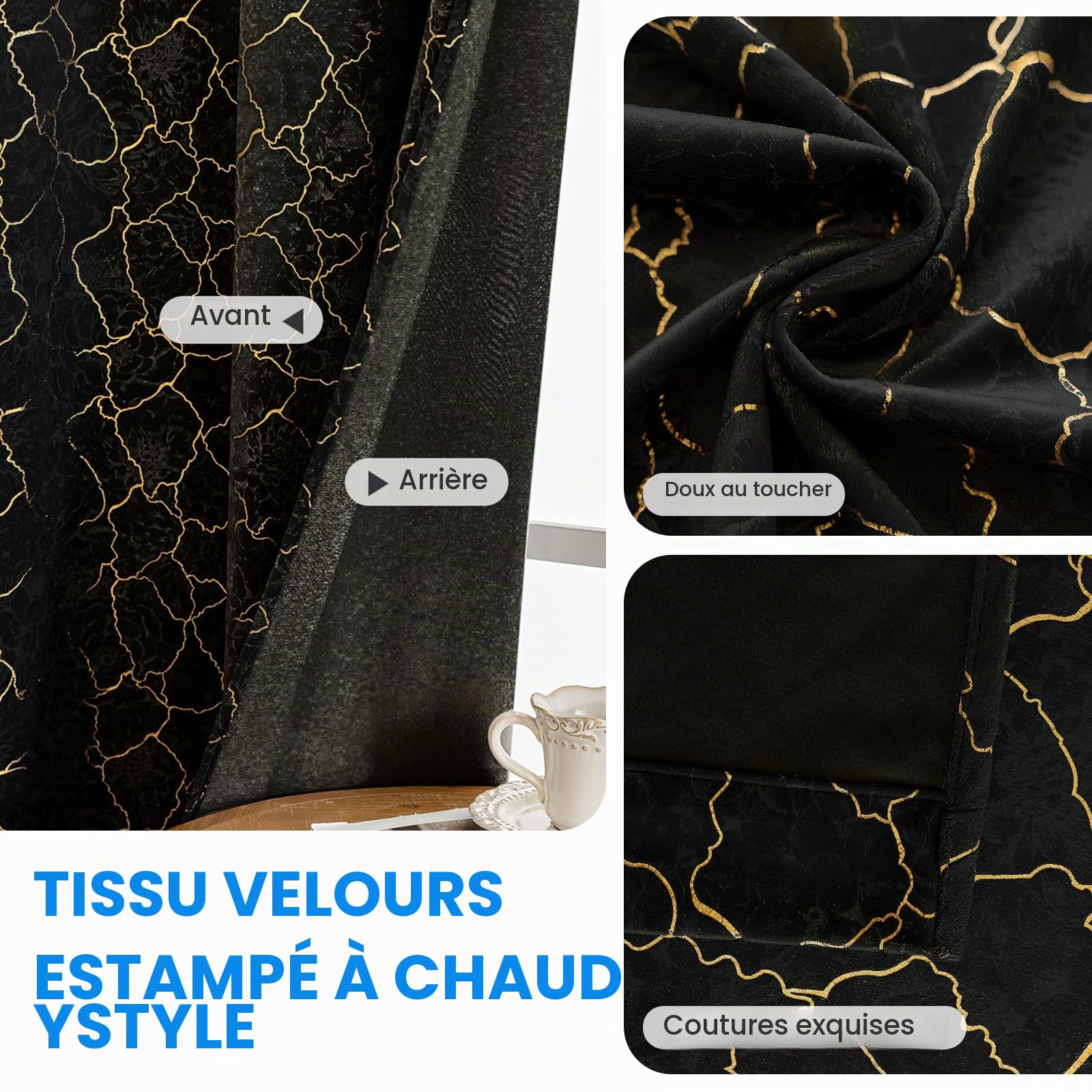 Ystyle Rideau Occultant Velours Lot De 2, 140x260cm, Rideaux Salon Rideau Thermique Isolant Anti Chaud Intérieurs, Rideau Phonique Anti Bruit, Moderne Chambre Maison Dressing, Noir