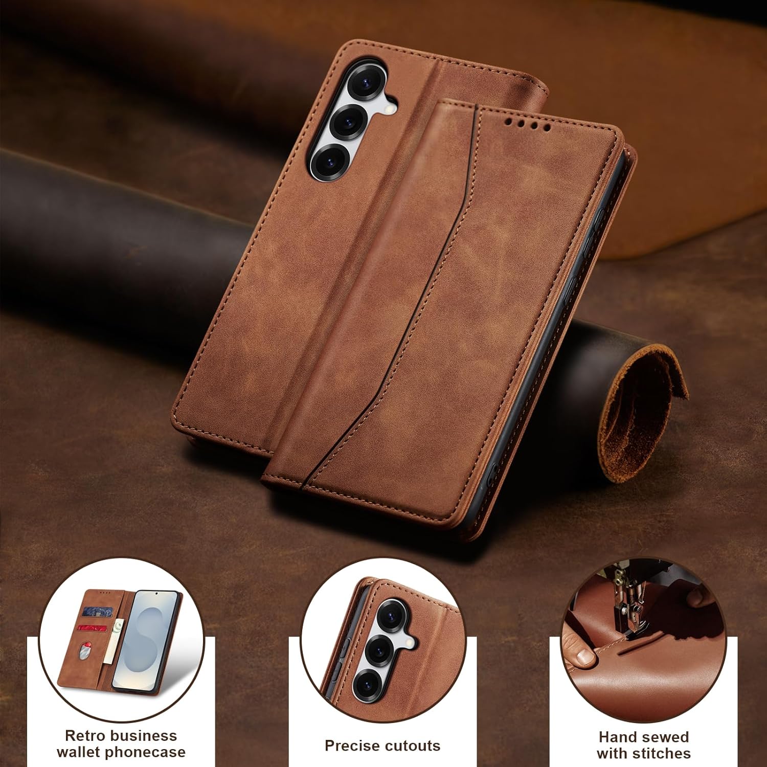 Jasonyu Flip Wallet Case for Samsung Galaxy S25 Plus/S25+,Leather Magnetic Folio Cover with Card Holder,Kickstand - TPU Shockproof Durable Protective Phone Case,Brown - Image 7