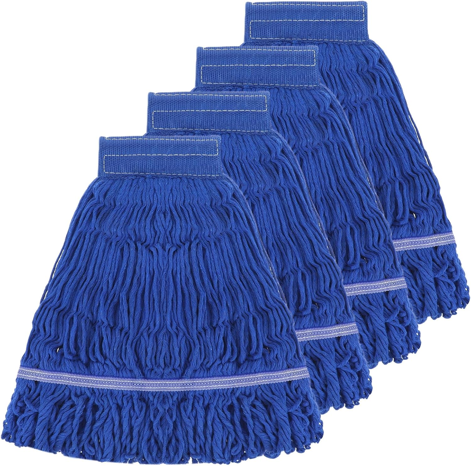 4 Pcs Commercial String Mop Head Replacement, 7.8 Inch Heavy Duty Loop-End Blue Cotton Wet Refills for Industrial, Commercial and Home Floor Cleaning