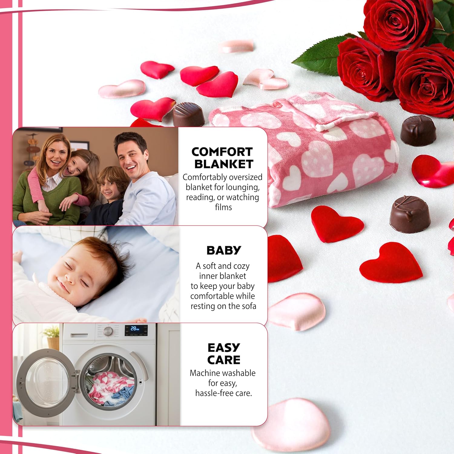 Hearts Throw Blanket – Ultra Soft Microplush 50"x60" | Cozy Love Theme Gift for Couch, Bed, Travel | Washable | Whimsical Hearts