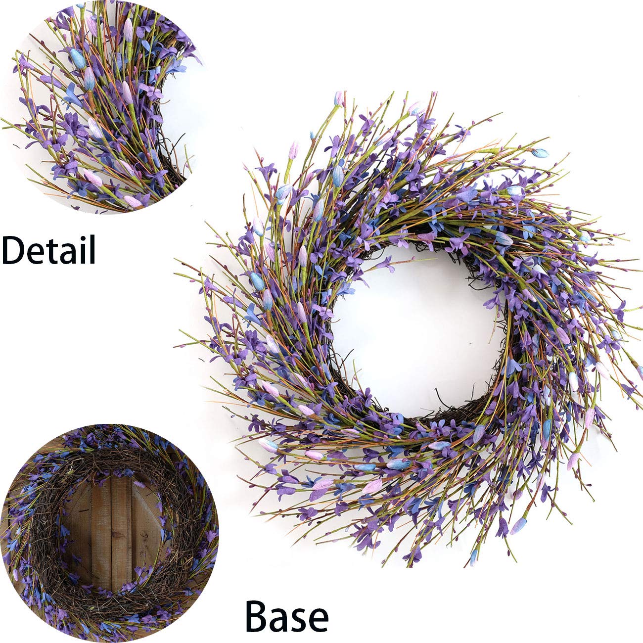 Bibelot Couronne De Fleurs Artificielles De Forsythia – Diamètre 45,7 Cm – Violet – Feuilles EVA/plastique – Pour Porte D’entrée, Mur, Mariage, Toute L’année