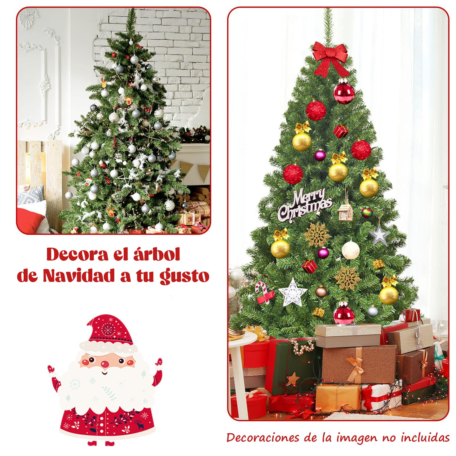 RELAX4LIFE Árbol de Navidad de PVC Ignífugo 180/225cm con 928/1346 Ramas, Árbol de Navidad con Soporte Plegable de Metal y Apertura Automática para Casa, Tienda, Oficina, Verde (225 cm)