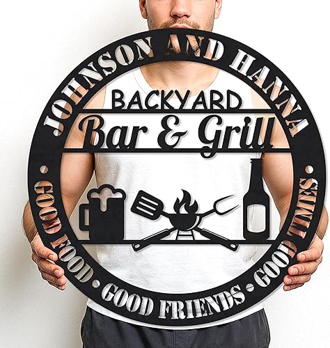 Miniatura 47 de Letrero de metal personalizado para barbacoa, letrero con nombre de bar personalizado para patio trasero, decoración de parrilla al aire libre,