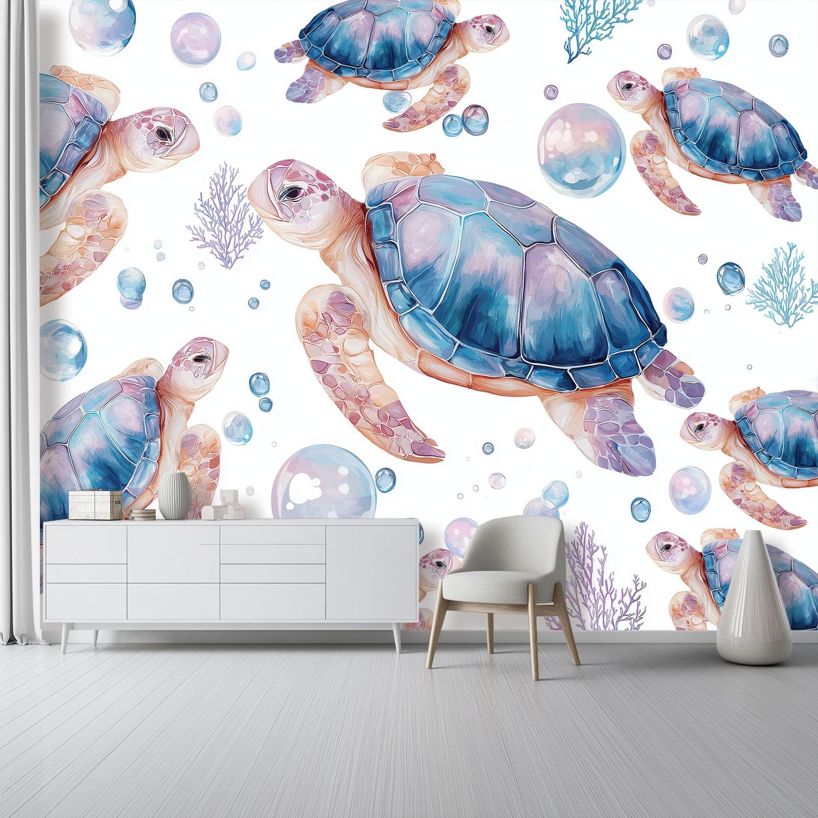 Tapeta 3D z włókniny akwarela żółw ocean 400 x 280 cm tapeta ścienna dekoracja ścienna do salonu sypialni niebieski