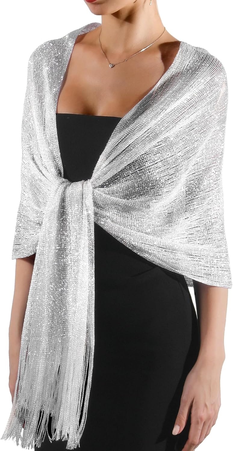 FURTALK Shawl Wraps for Women Silver Shawls and Wraps for Evening Dresses Sparkling Wedding Party Shawl Gift