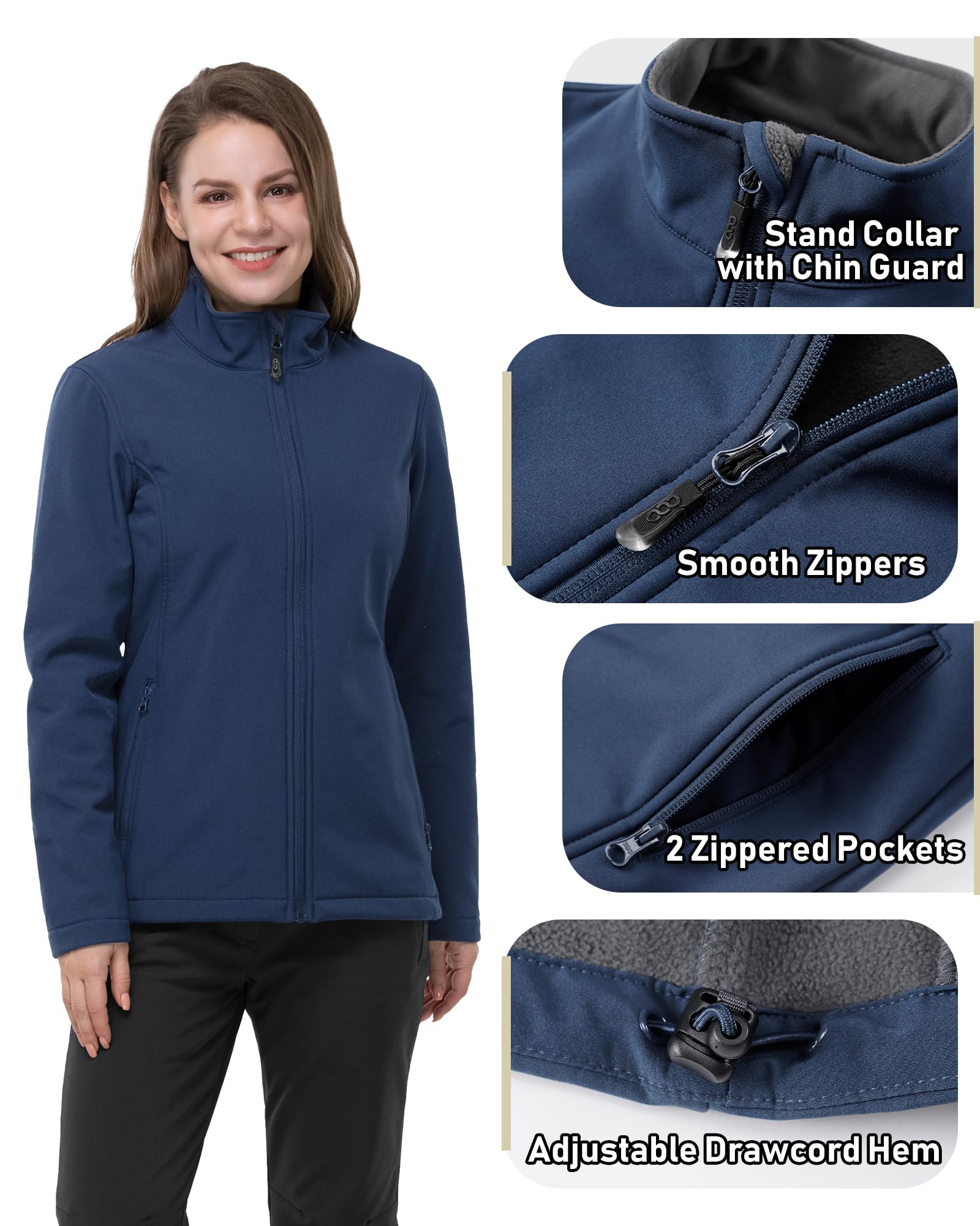 33,000ft Chaqueta softshell para mujer, impermeable, resistente al viento, transpirable, chaqueta de entretiempo, chaqueta ligera para ciclismo, golf, correr, senderismo