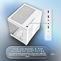 Vista 5 de Apevia Prism-WH Prism Micro-ATX Caja de PC de Juego Cubo con 5X Ventiladores ARGB de 120mm, 366 Modos RGB, Paneles de Vidrio Templado Dobles
