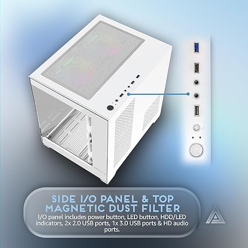 Miniatura 5 de Apevia Prism-WH Prism Micro-ATX Caja de PC de Juego Cubo con 5X Ventiladores ARGB de 120mm, 366 Modos RGB, Paneles de Vidrio Templado Dobles