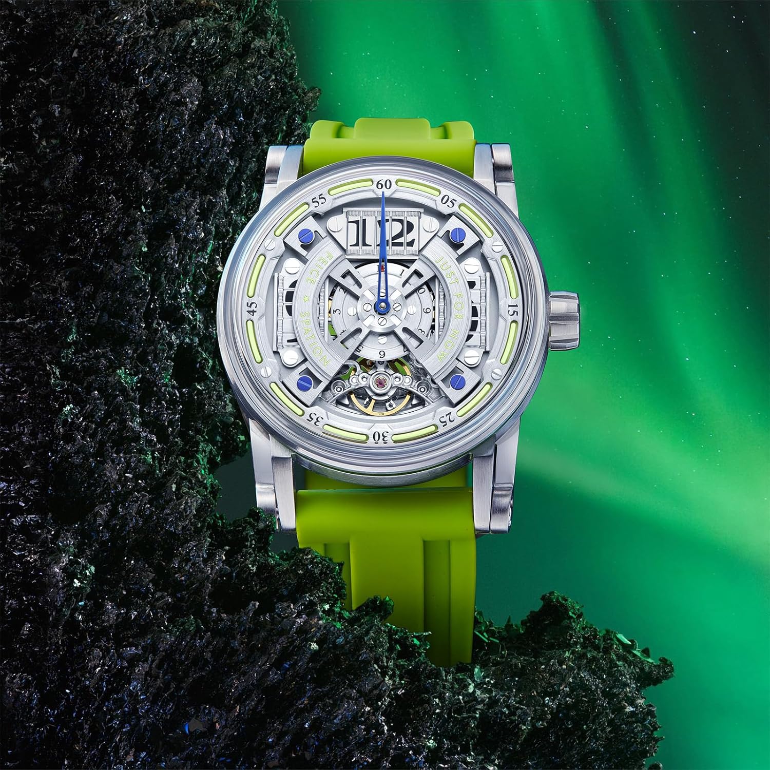 FEICE Otomatik Mekanik Erkek Kol Saati, İskelet Tasarım, Titanyum Çelik, 50 Metre Su Geçirmez, Işıklı Kadran, Pilsiz, Silikon Kayış, FM501