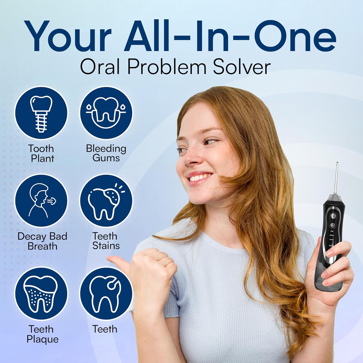 Cordless Water Dental Flosser – Portable Oral Irrigator with Tongue Brush, 7 Nozzles, Rechargeable, IPX7 Waterproof, 3 Cleaning Modes for Teeth & Mouth Rinse (Black)