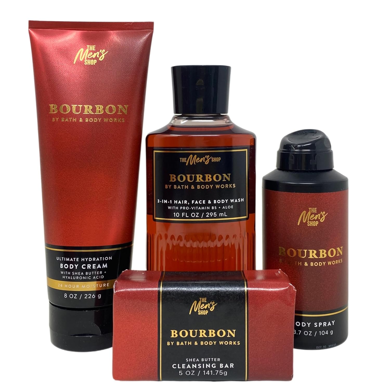 Bath & Body Works Men's Collection Bourbon Gift Set- Ultimate Hydration Body Cream - 3-in-1 Hair, Face & Body Wash - Body Spray and Cleansing Bar - with a Peach Gardenia Sample Soap - Image 2