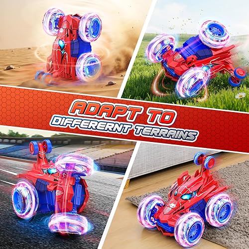 Miniatura 4 de Juguete de auto de control remoto de araña, auto de acrobacias recargable con 360 vueltas 4WD con luz brillante, divertidos juguetes al aire libre