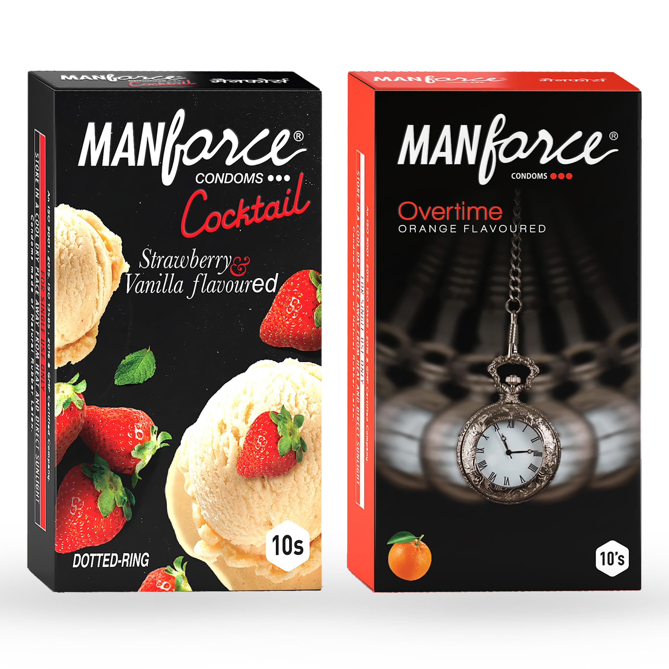Manforce Cocktail Strawberry and Vanilla & Overtime Orange Flavoured Condoms for Men| 20 Count (Pack of 2)| With Dotted Rings| Lubricated Latex Condoms-image-49