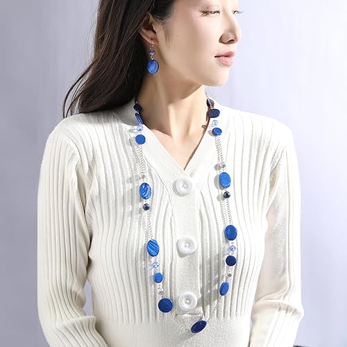 Miniatura 2 de Collares largos de cuentas para mujer, cadena de eslabones multicolor, juego de aretes, cuentas de piedra de concha, collar de moda, regalo