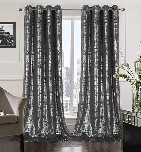 Miniatura 31 de always4u Cortinas de terciopelo suave Wild Rose de 63 pulgadas de largo, cortinas de lujo para dormitorio, con estampado de lámina dorada, Rosa