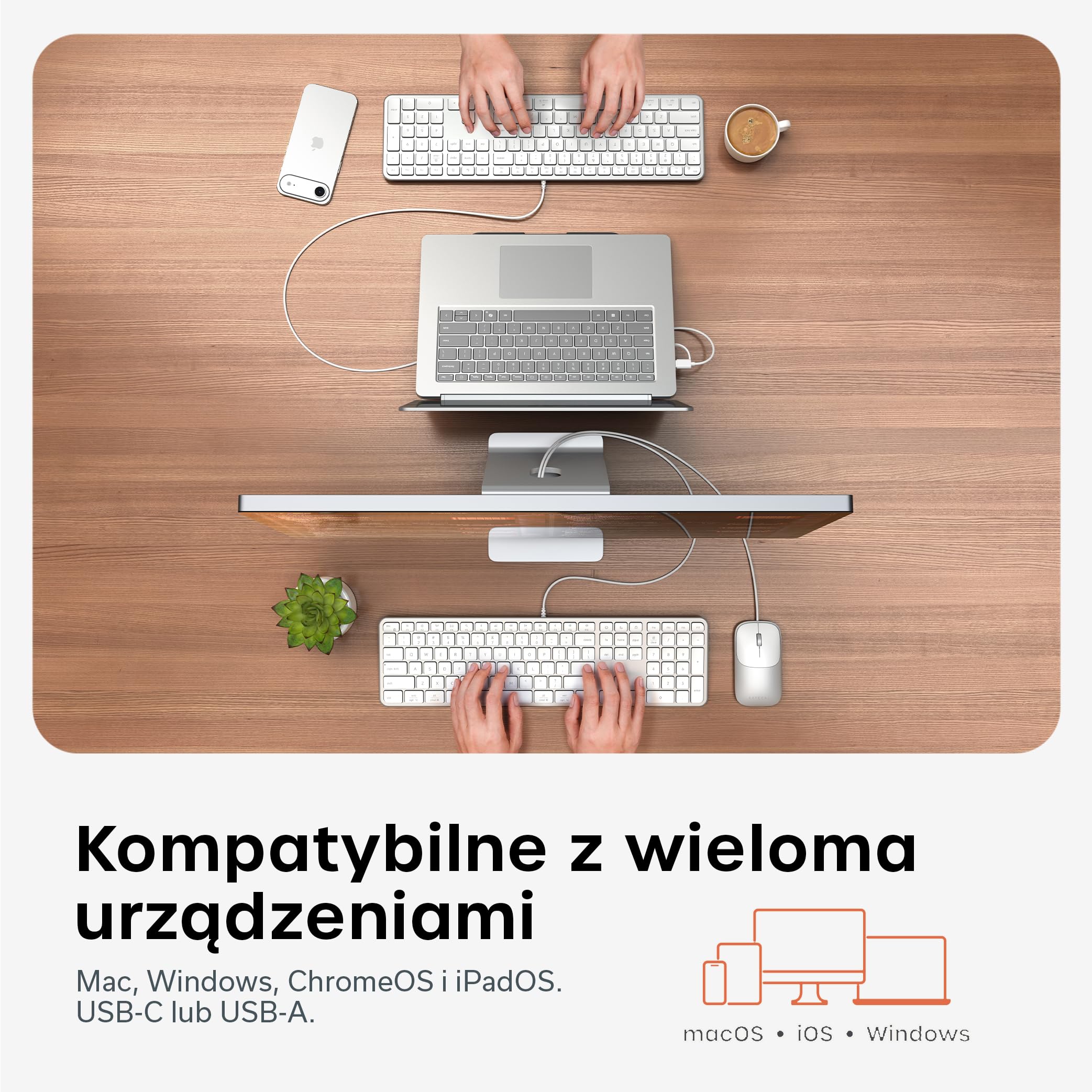 SATECHI klawiatura i mysz CLX3, amerykański układ QWERTY, srebrne | Plug and Play przez USB-C, zgodność z macOS i Windows oraz urządzeniami z Androidem