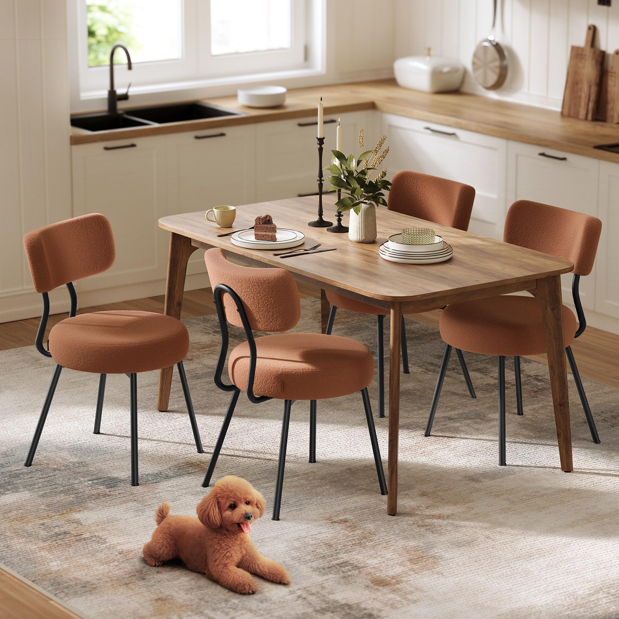 Photo 1 of ****PARTIAL SET ONLY TWO CHAIRS NOT 4 ***** VASAGLE Boucle Dining Chairs Set of 2, Upholstered Kitchen Dining Room Chairs with Curved Backrest and Steel Frame, Modern Mid Century, Round, for Vanity, Living Room, Coffee Brown UKDC110K01-2J