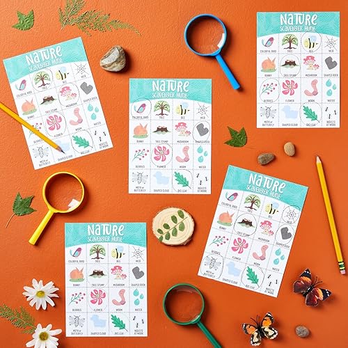 Miniatura 2 de Juvale Paquete de 50 tarjetas de caza del tesoro de la naturaleza para niños al aire libre, hojas de juegos de campamento para encontrar y buscar