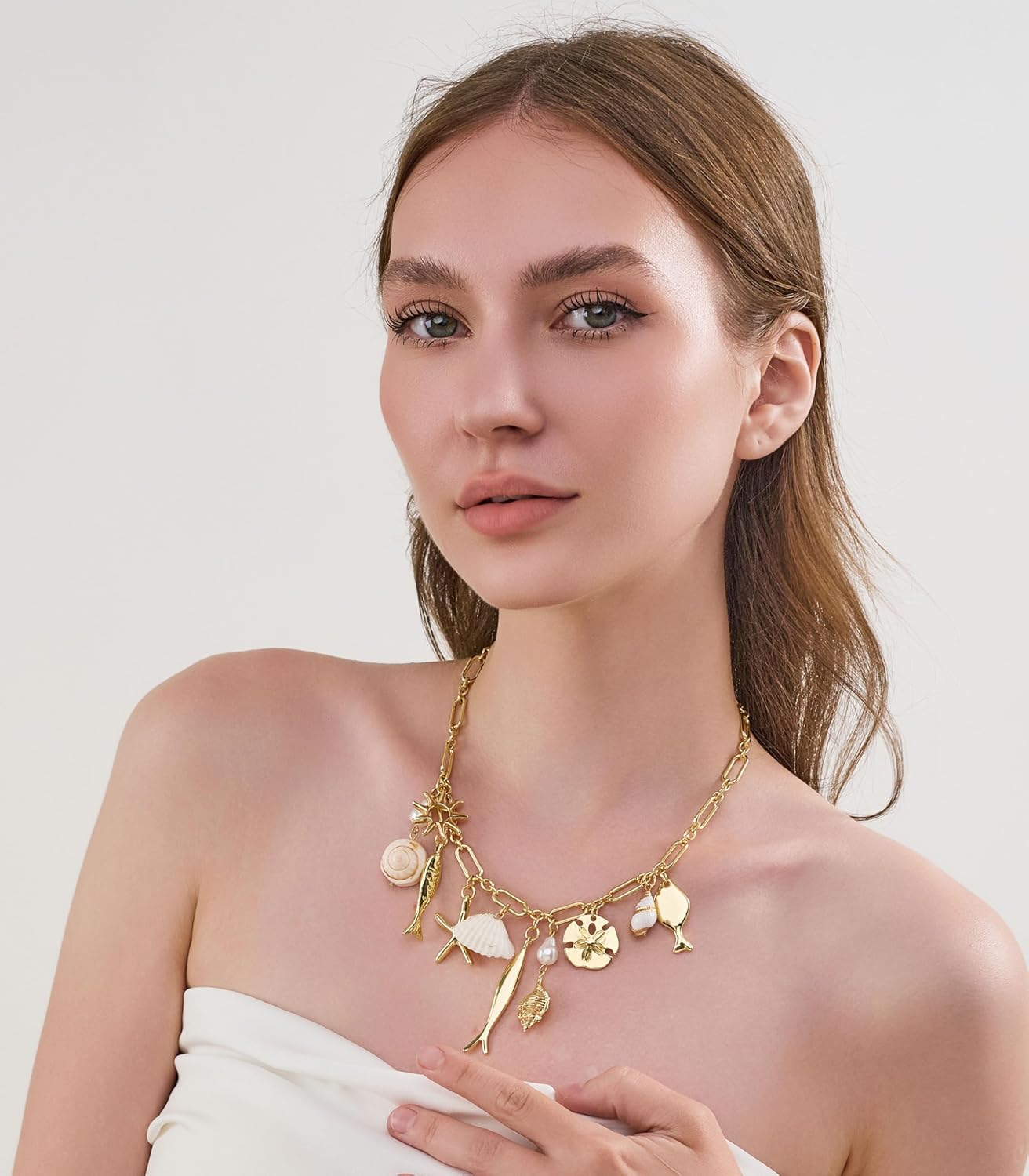 CLASSYZINT Gold Ocean Charms Necklace Shell Starfish Fish Necklace Chunky Acrylic Boho Beach Jewelry - Image 2