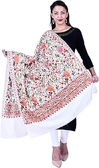 SWI WITH LABELWomen's Kashmiri Wool Blended Shawl Embroidered by Kashmiri Artisans, (Large Size - 40 x 80 Inches)