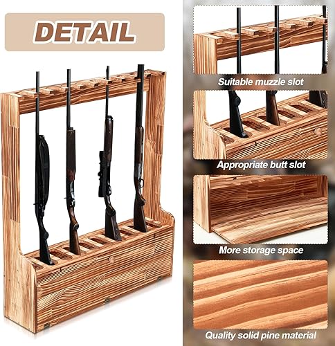 Miniatura 3 de Soaoo Estante para pistolas, estante de exhibición de madera para pistola de piso de diez pistolas, estante de exhibición de armas con compartimento