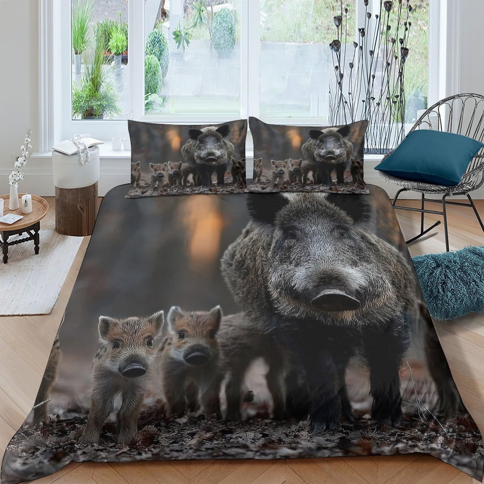 Ctjqhvkz Style-10 3D Printed Wild Boar Fitted Sheet Microfiber Soft Animal Forest Bed Cover For Bedroom Dorm Mattress Protection Decor Single（135X200cm）
