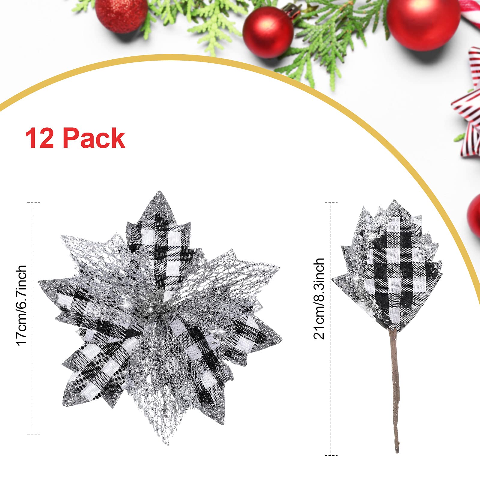Syhood Grand Toppers de NUD 12 X 33 Pouces Noeud de Noël Suspendu Décoratif Ornements d'arbre de Noël Fleurs de Noël Artificielles avec Ruban pour Arbre de Noël (Carreaux Buffalo Noir Blanc)