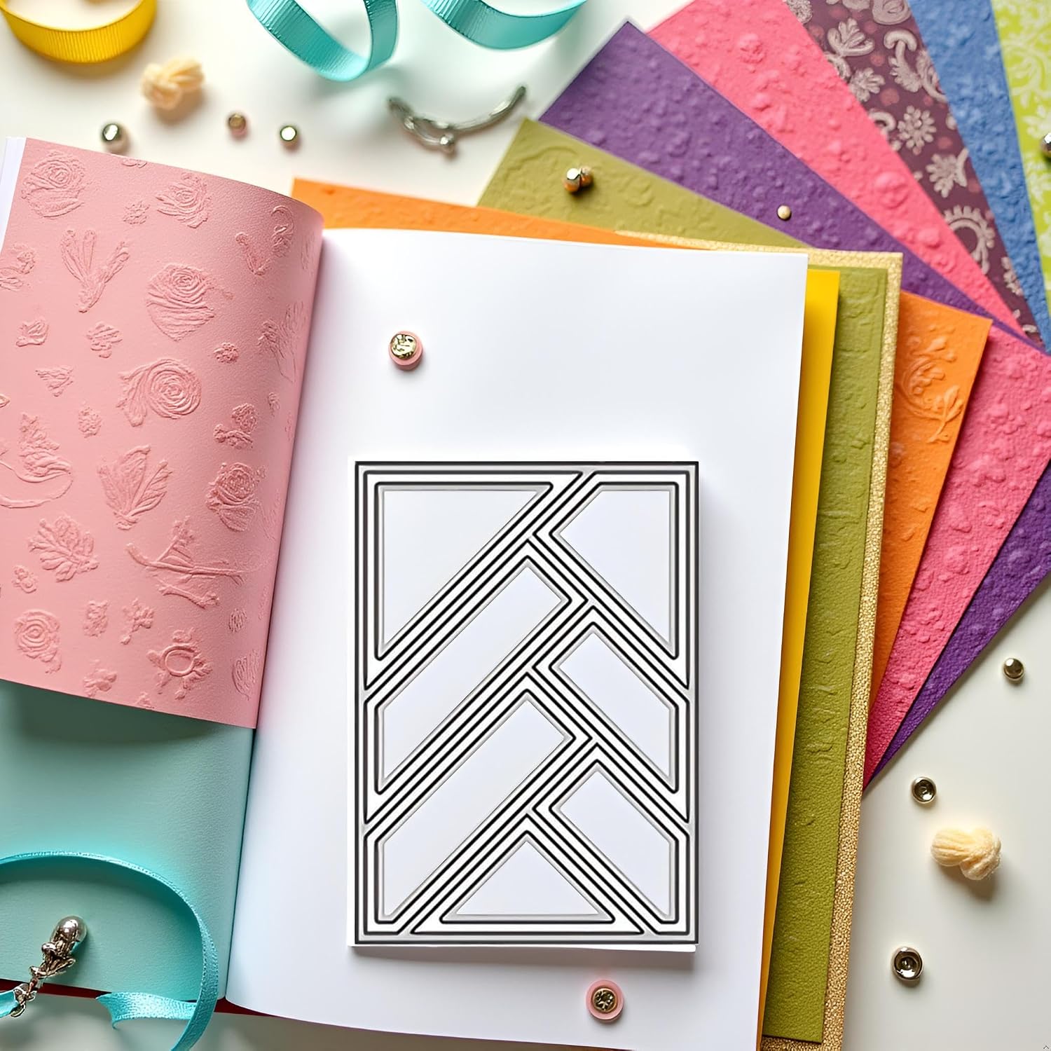 Silver Cutting Dies for Card Making Rectangle Triangle Background Metal Die Cuts Hollow Frame Embossing Template for DIY Scrapbooking Craft Album Decor Die-Cuts Embossing