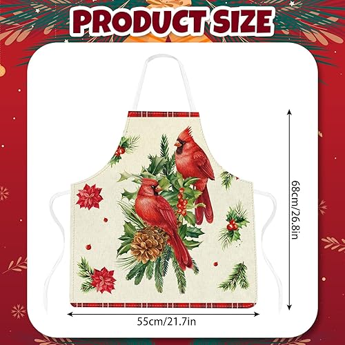 Miniatura 2 de AnyDesign - Delantales de Navidad con diseño de pájaro rojo, ajustables, delantales de cocina lavables para fiesta de restaurante, suministros para