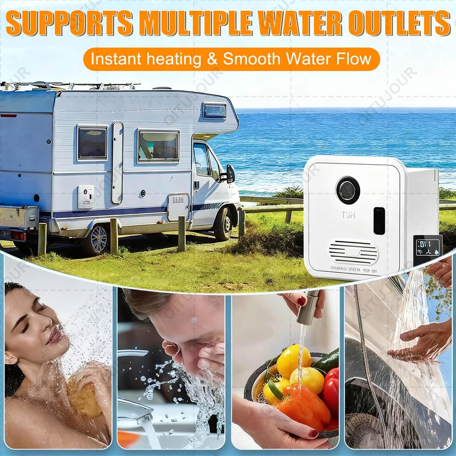 Scaldabagno per camper senza serbatoio, 55000 BTU, scaldabagno istantaneo a propano, 12 V DC, compatibile con tutti i camper, modello ad alta quota, include porta da 40,6 x 40,6 cm