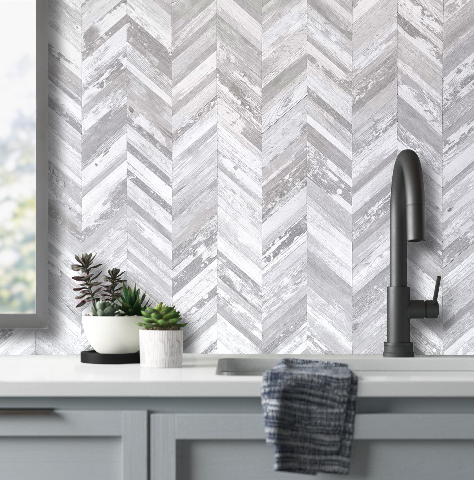 Snapklik.com : DICOFUN Herringbone Peel And Stick Backsplash