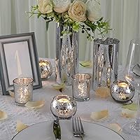 Vista 2 de DEVI Portavelas Votivos de Velas de Té Plateados 24 PIEZAS, Portavelas de Vidrio de Mercurio para Centros de Mesa, Decoración de Mesa de Boda