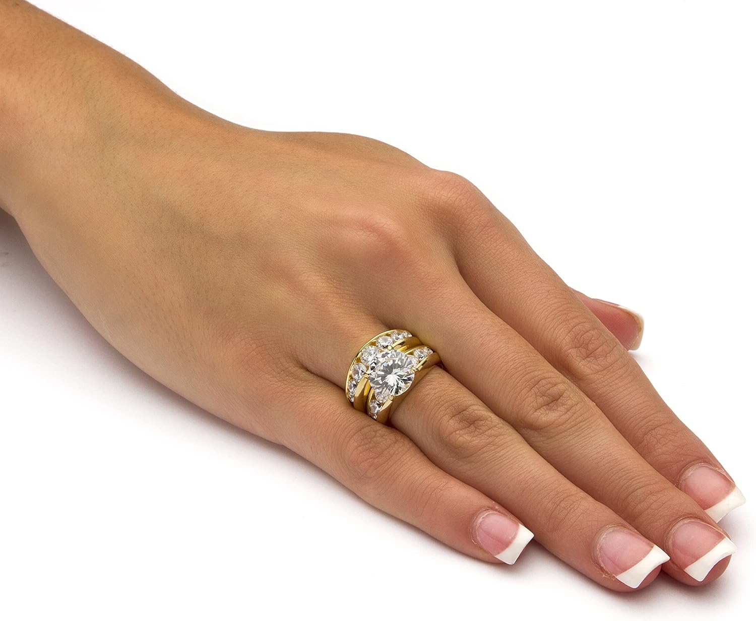 PalmBeach Yellow Gold-plated Sterling Silver Round Cubic Zirconia Bridal Ring Set Sizes 6-10