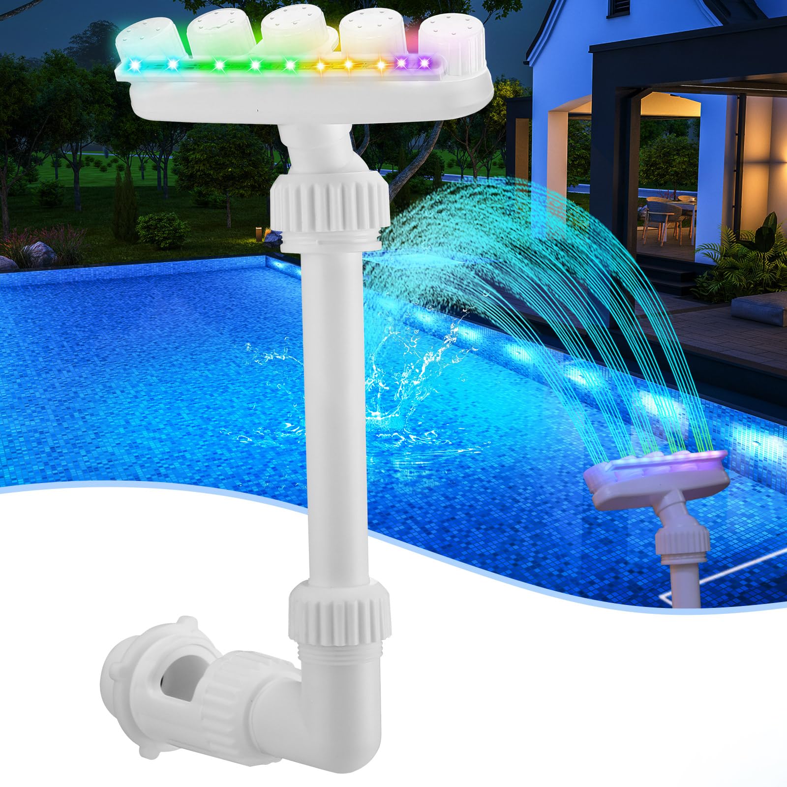 Solar Pool Fountain with 7 Color LED Lights Adjustable Pool Fountain for Swimming Pool Waterfall Sprinkler Pool Waterfall Lights Fun Pool Waterfall Sprayer Above and Inground Pools-image-12