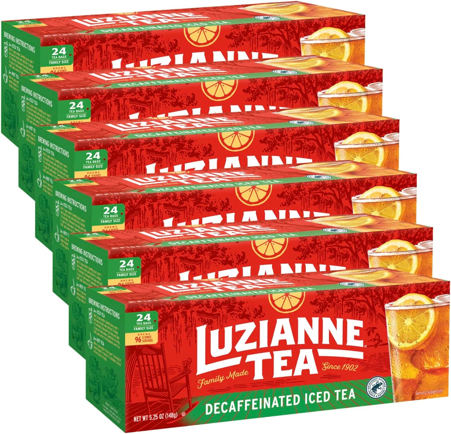 Luzianne Decaffeinated Iced Tea Bags 24 Count (Pack of 6)