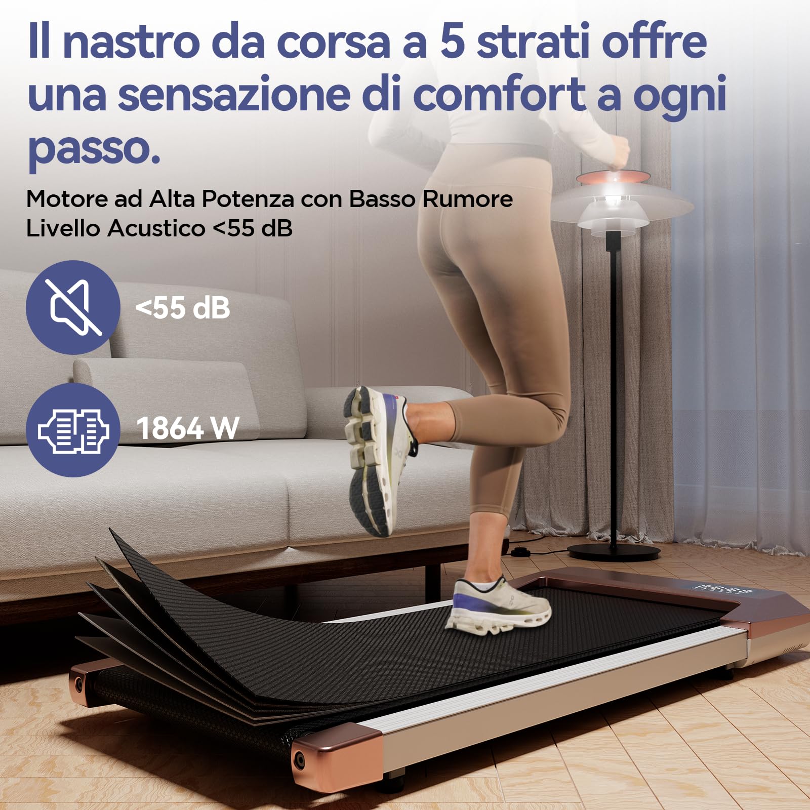 Copant Tapis roulant, tapis roulant con LCD Scarn, pedana da 2,5/3.0 HP con APP e controllo remoto, carico massimo Max 136 kg,con corsi di allenamento e corse, 1-6/12km/h per casa o ufficio