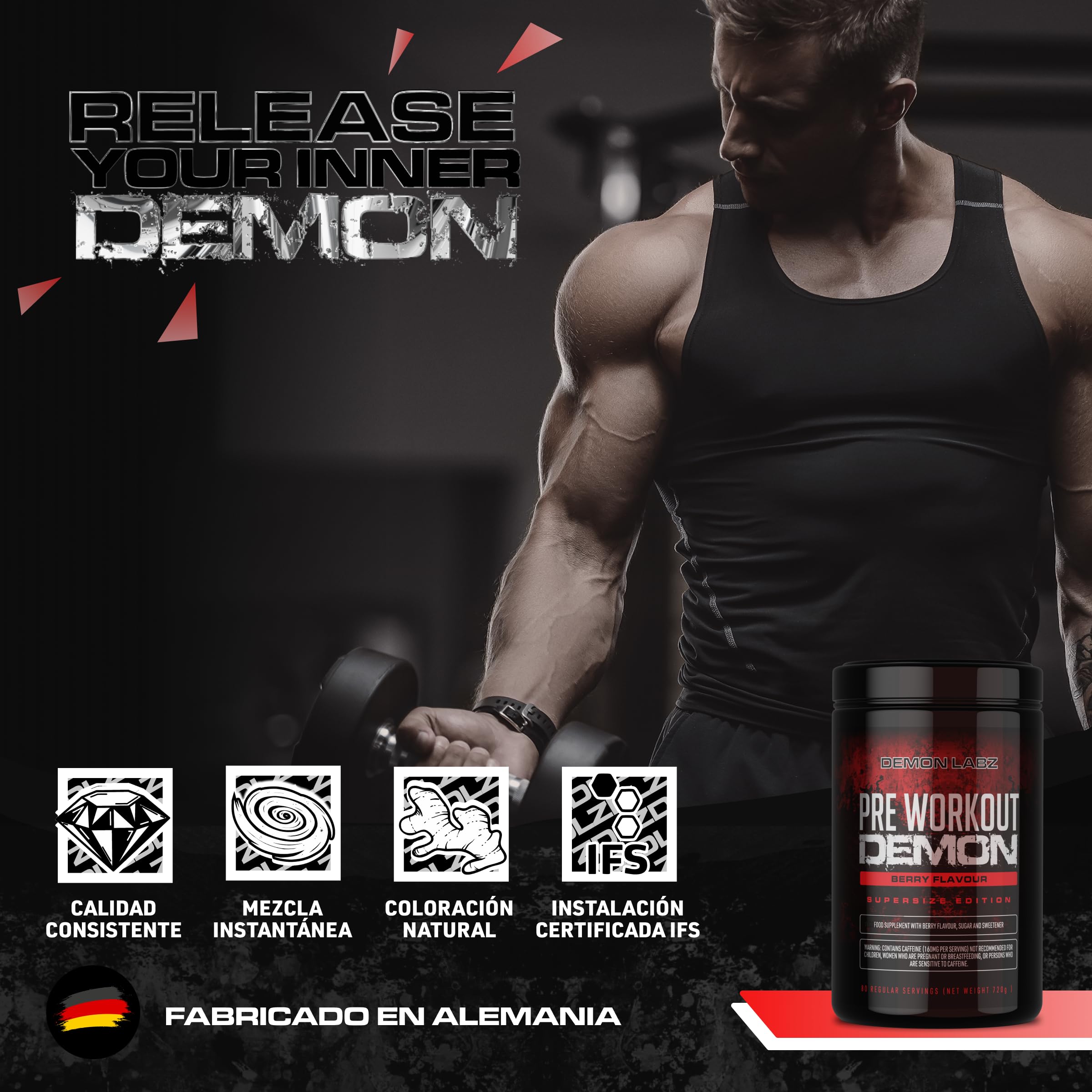 Pre Workout Demon - Pre Entreno con Creatina (Bayas, 720g)