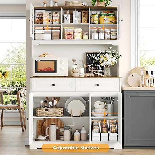 Miniatura 4 de Armario de almacenamiento de despensa de cocina, gabinete independiente con armario de buffet, despensa utilitaria con soporte para microondas,