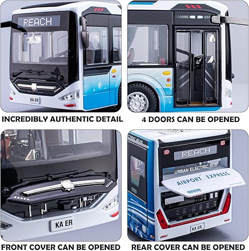 Miniatura 3 de Autos de juguete de autobús fundido a troquel 1/42, vehículos de juguete de autobús urbano de metal con puertas iluminadas y abiertas para niños y