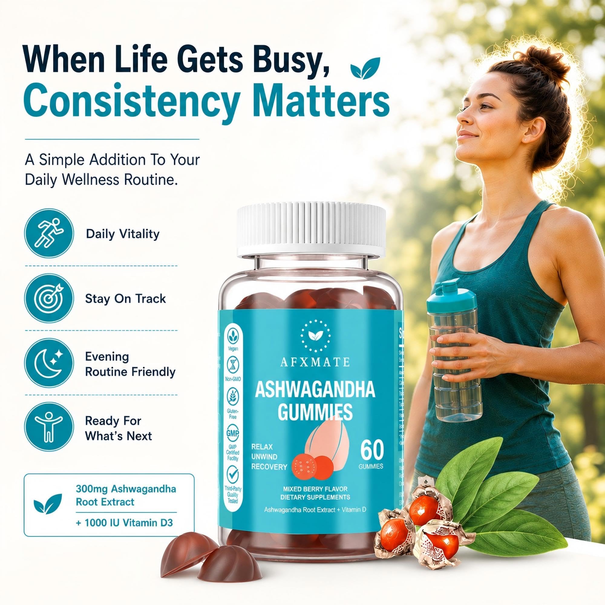 Amazon.com: AFXMATE Ashwagandha Gummies with 1000 IU Vitamin D3