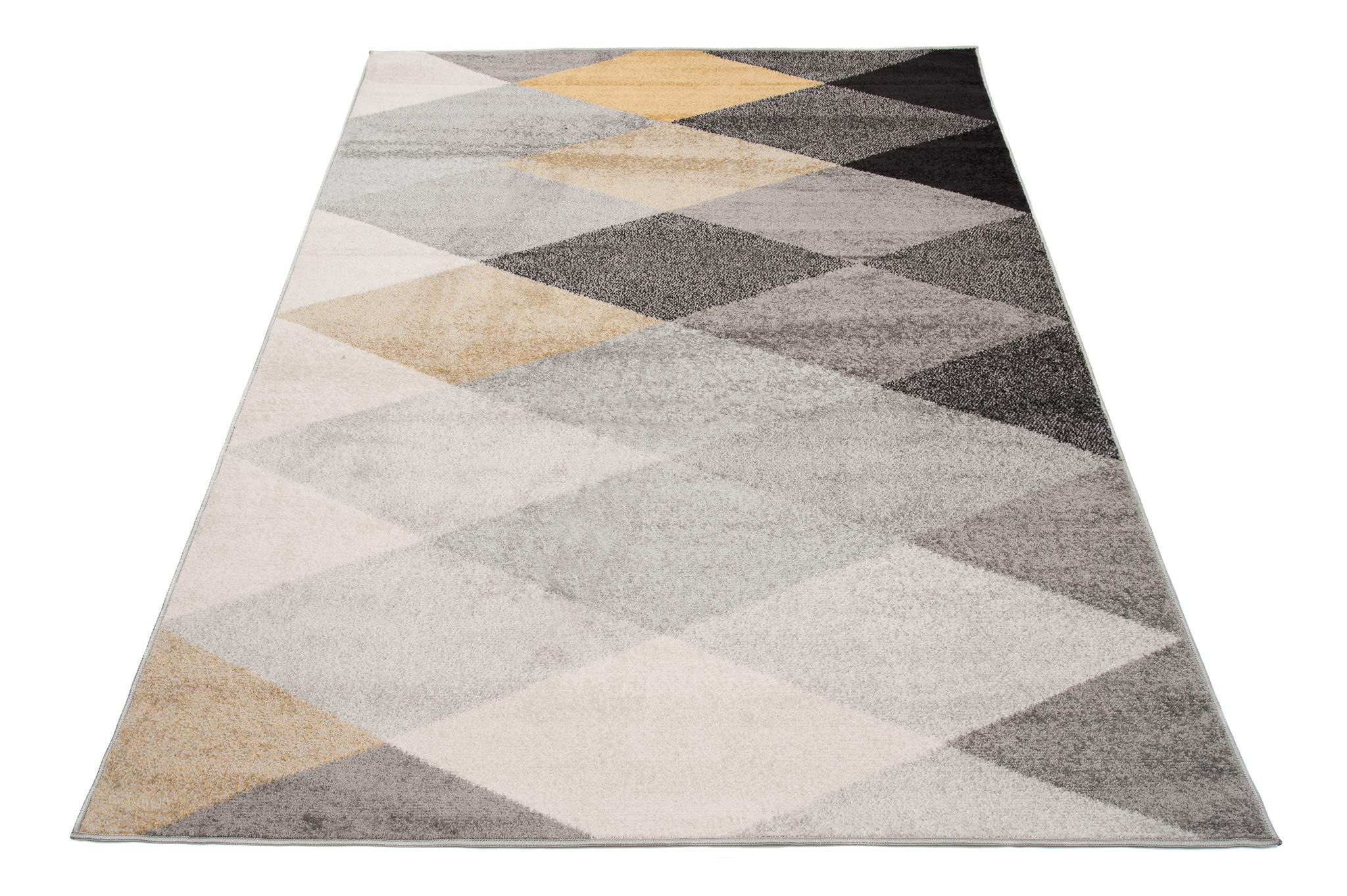 Tapiso LAZUR dywan do salonu, krótkie runo, nowoczesne figurki geometryczne, szary, ciemnoszary, czarny, kremowy, żółty, do sypialni, Ökotex 300 x 400 cm